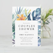熱帯フローラ夏の水の色のカップルのシャワー 招待状 (スタンド正面)