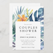 熱帯フローラ夏の水の色のカップルのシャワー 招待状 (正面/裏面)