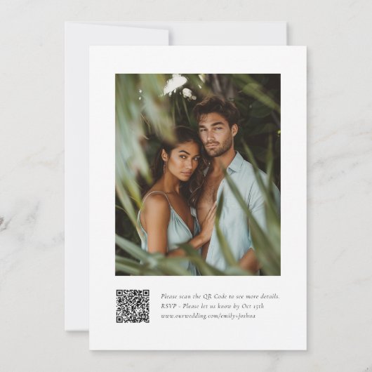 熱帯フローラ夏のQR写真結婚ズ 招待状 (裏面)