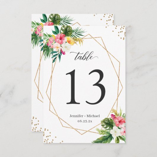 熱帯フローラ幾何結婚表番号 出欠カード (正面/裏面)