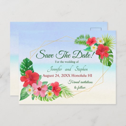 熱帯フローラ日付を結婚保存 案内ポストカード (正面/裏面)