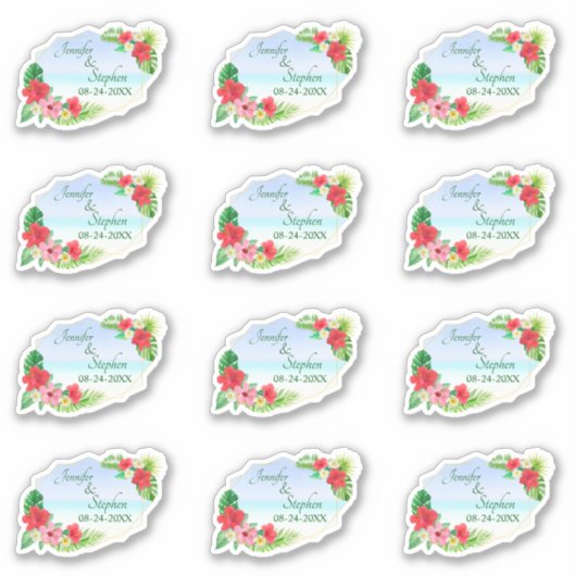 熱帯フローラ植物性金ゴールド幾何結婚物 シール (正面)