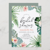 熱帯フローラ植物水彩ブライダルシャワー 招待状 (正面/裏面)