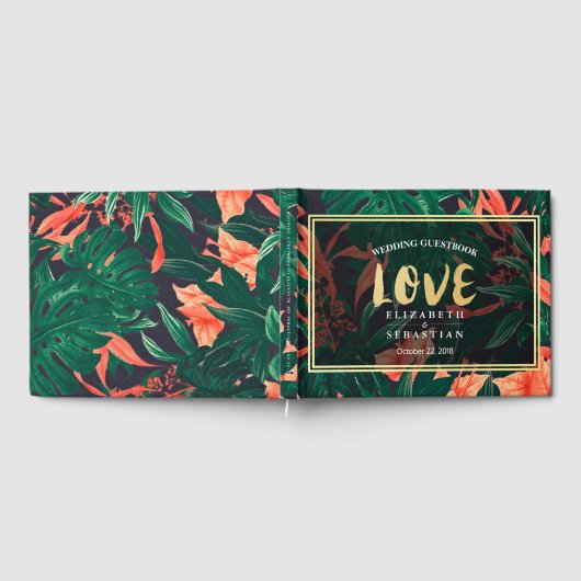 熱帯フローラ植物金ゴールドフレーム結婚ズゲストブック ゲストブック (全面)