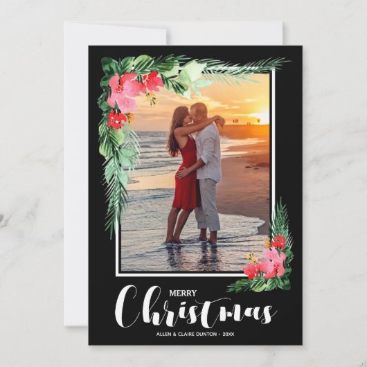 熱帯フローラ水の色クリスマスフォト シーズンカード (正面)