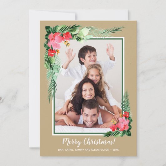 熱帯フローラ水の色クリスマスフォト シーズンカード (正面)