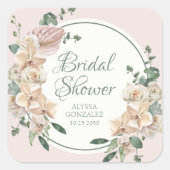 熱帯フローラ水彩ブライダルシャワー スクエアシール (正面)