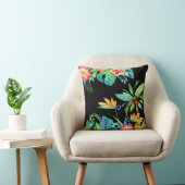 熱帯フローラ水彩ブラック クッション (椅子)