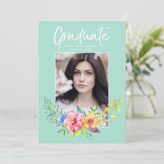 熱帯フローラ水彩写真卒業 招待状 (スタンド正面)