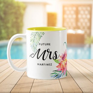 熱帯フローラ水彩未来Mrs Palm Leaf ツートーンマグカップ