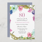 熱帯フローラ水彩第80誕生日招待状 招待状 (正面/裏面)