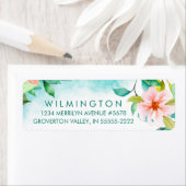 熱帯フローラ水彩葉ターコイズティール（緑がかった色） ラベル (インサイチュ)