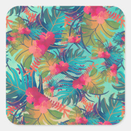 熱帯フローラ水色シール スクエアシール