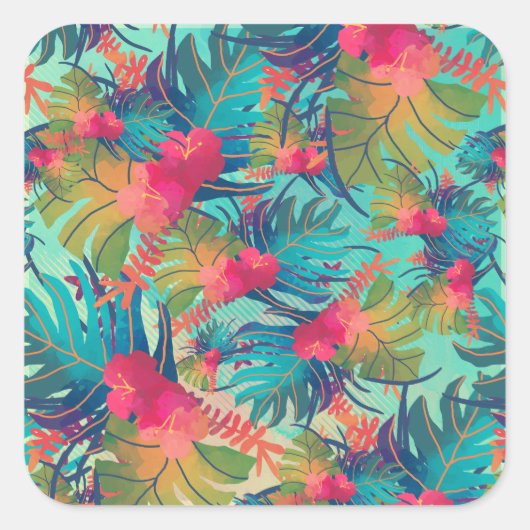 熱帯フローラ水色シール スクエアシール (正面)