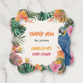 熱帯フローラ水色ジャングルベビーシャワー フェイバータグ (正面)