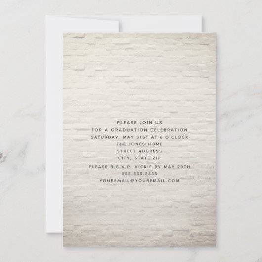 熱帯フローラ白レンガ数々の写真卒業 招待状 (裏面)