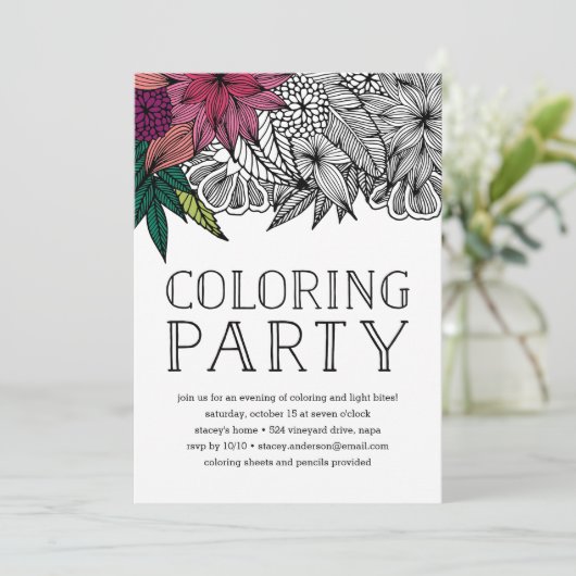 熱帯フローラ着色パーティの招待状 招待状 (スタンド正面)