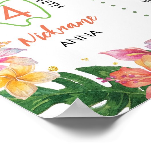 熱帯フローラ第1誕生日マイルストーン記号 ポスター (角)