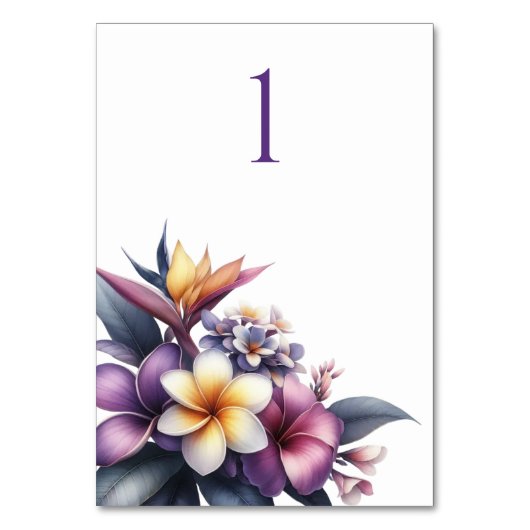 熱帯フローラ結婚のテーブルカード テーブルナンバー (正面)