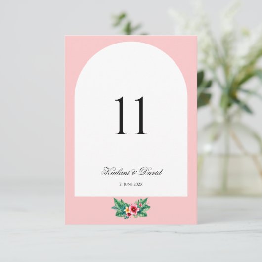 熱帯フローラ結婚のテーマテーブル番号カード ノートカード (スタンド正面)