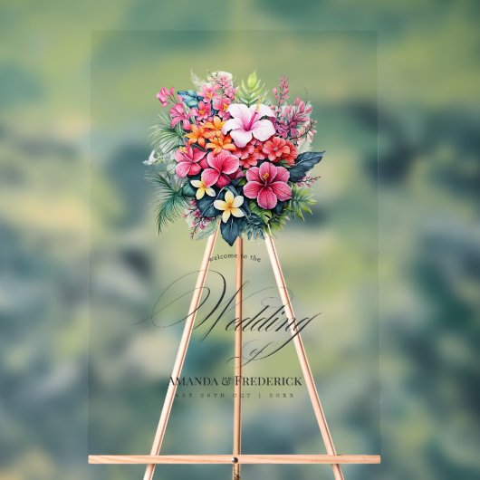 熱帯フローラ結婚の歓迎 アクリルサイン (ニュートラル)