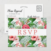 熱帯フローラ結婚式RSVP ポストカード (正面/裏面)