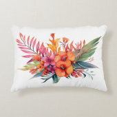 熱帯フローラ花ピンクピーチイエローオレンジ アクセントクッション (正面)