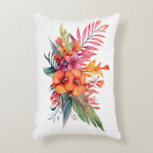 熱帯フローラ花ピンクピーチイエローオレンジ アクセントクッション (正面(垂直))