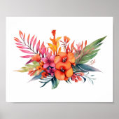 熱帯フローラ花ピンクピーチイエローオレンジ ポスター (正面)