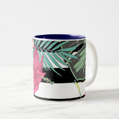 熱帯フローラ葉花白黒ストライプ ツートーンマグカップ (正面右)