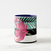 熱帯フローラ葉花白黒ストライプ ツートーンマグカップ (中央)