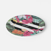 熱帯フローラ葉花白黒ストライプ ペーパープレート (アングル)