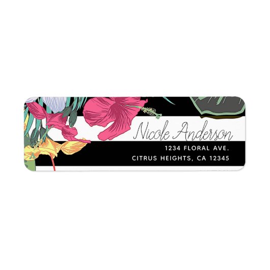 熱帯フローラ葉花白黒ストライプ ラベル (正面)