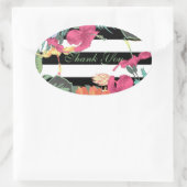 熱帯フローラ葉花白黒ストライプ 楕円形シール (バッグ)