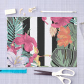 熱帯フローラ葉花白黒ストライプ 薄葉紙 (クラフト)