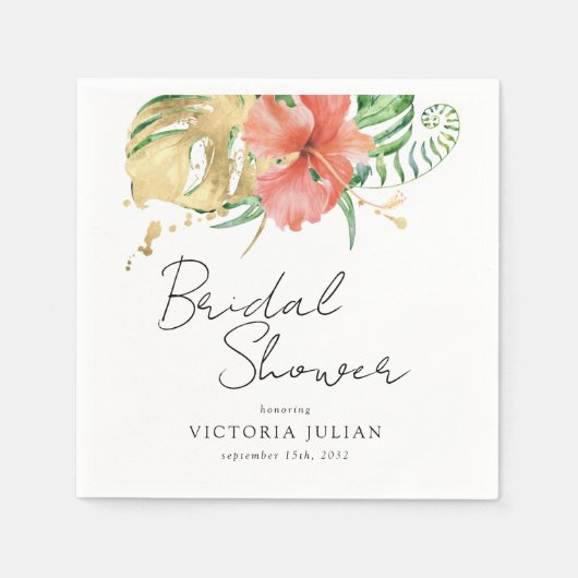 熱帯フローラ行先結婚式ブライダルシャワー スタンダードカクテルナプキン (正面)