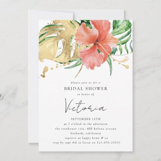 熱帯フローラ行先結婚式ブライダルシャワー 招待状 (正面)