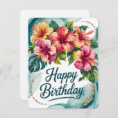 熱帯フローラ誕生日カード サンキューカード (正面/裏面)