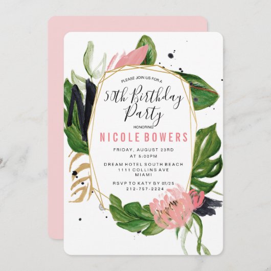 熱帯フローラ誕生日パーティーへの招待 招待状 (正面/裏面)