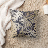 熱帯フローラ金ゴールドとネイビーブルー クッション (ブランケット)