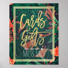 熱帯フローラ金ゴールドフレームカード&ギフト結婚ズ ポスター