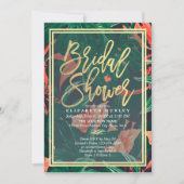 熱帯フローラ金ゴールドフレームハワイアンブライダルシャワー 招待状 (正面)