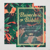 熱帯フローラ金ゴールドフレームハワイアンブライダルシャワー 招待状 (正面/裏面)