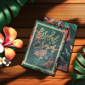 熱帯フローラ金ゴールドフレームハワイアンブライダルシャワー 招待状