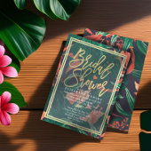 熱帯フローラ金ゴールドフレームハワイアンブライダルシャワー 招待状