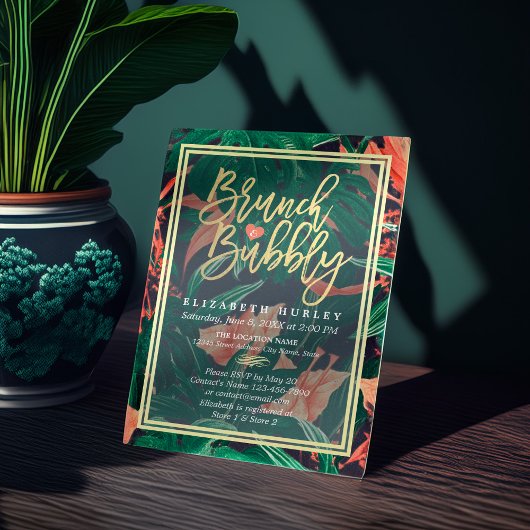 熱帯フローラ金ゴールドフレームハワイアンブライダルシャワー 招待状