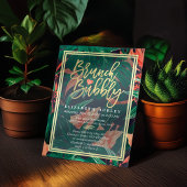 熱帯フローラ金ゴールドフレームハワイアンブライダルシャワー 招待状