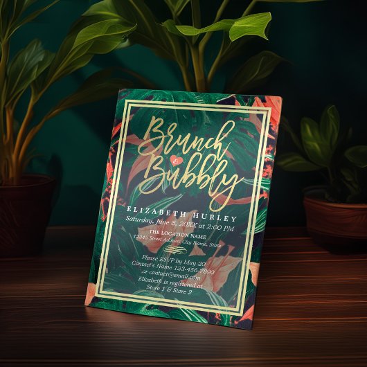 熱帯フローラ金ゴールドフレームハワイアンブライダルシャワー 招待状