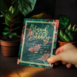 熱帯フローラ金ゴールドフレームハワイアンブライダルシャワー 招待状