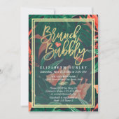 熱帯フローラ金ゴールドフレームハワイアンブライダルシャワー 招待状 (正面)